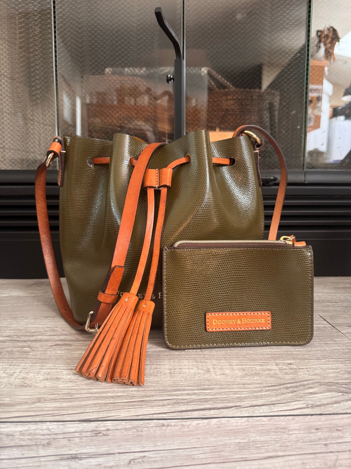Dooney & Bourke Serena Embossed Leather Bucket Bag Olive Green